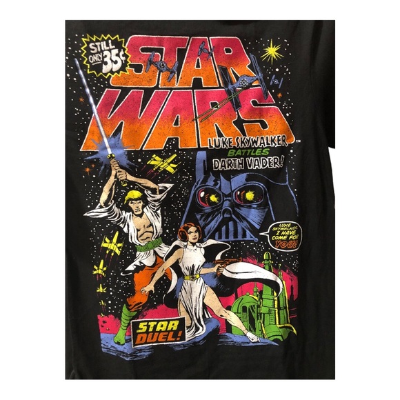Star Wars Luke Skywalker battles Darth Vader graphic print black t-shirt size S - Picture 3 of 16